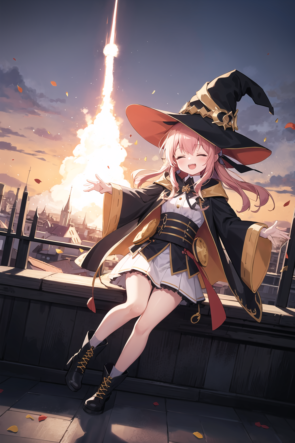 00557-2632977181-(masterpiece_1.2), dramatic lighting, 1girl, solo, full body, pink hair, wavy hair, texture, witch hat, crescent ornament, close.png